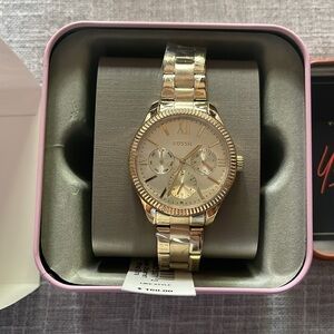 New! Fossil Womens Rye Multi-Function Gold Tone Stainless Steel Watch
